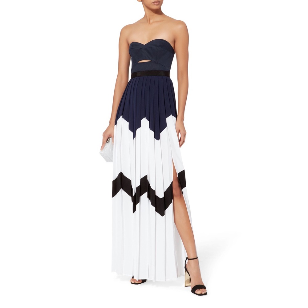 SELF PORTRAIT Bandeau Strapless Pleated High-Slit Maxi Dress Gown 8US = 12UK NEW - Picture 2 of 8